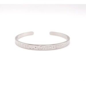 Talbots Engraved Silver Tone Bangle Bracelet Grateful Loved Strong Motivational